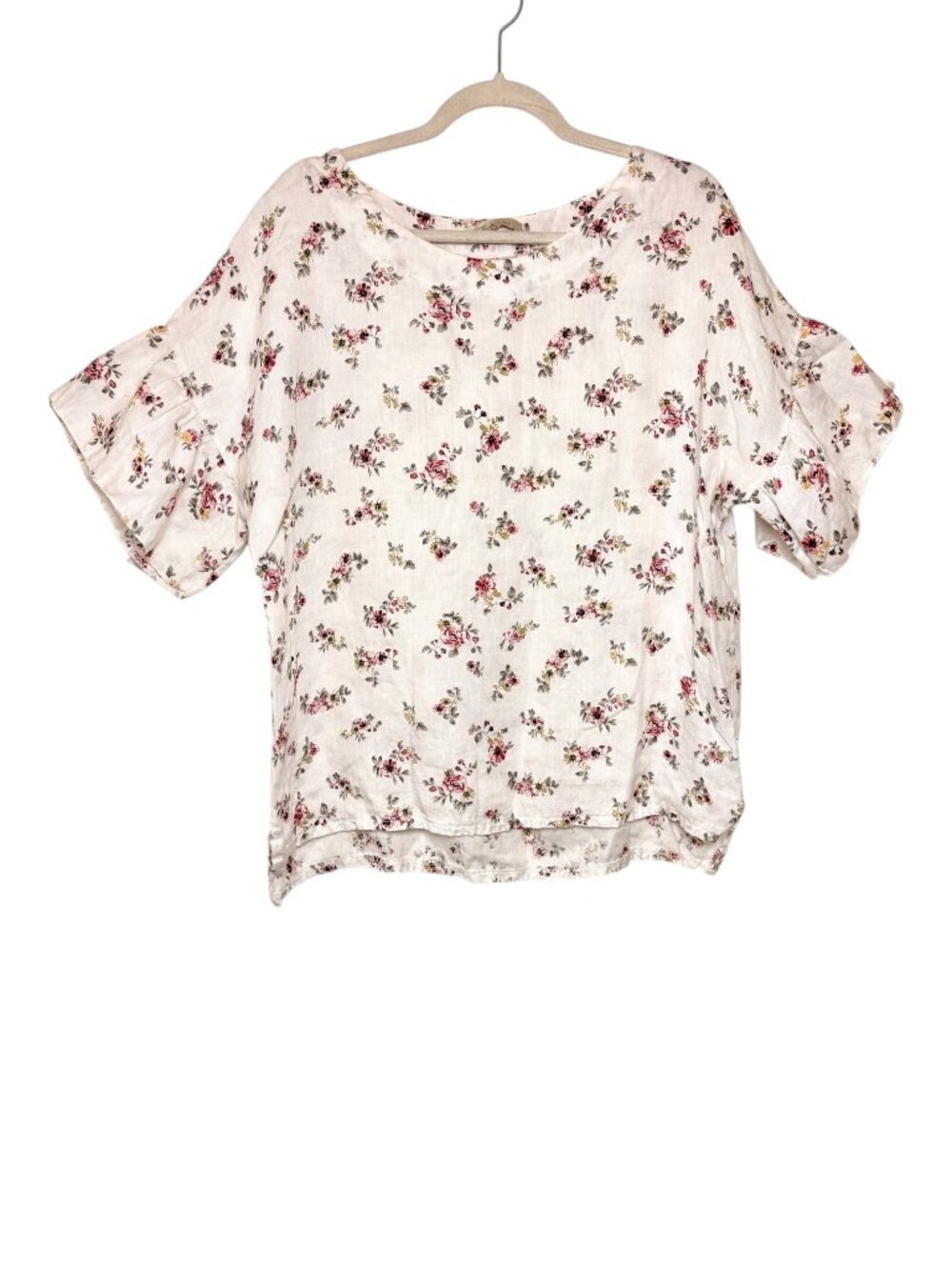 Bellambia White Floral 100% Linen Blouse Coastal Romantic Italy Large